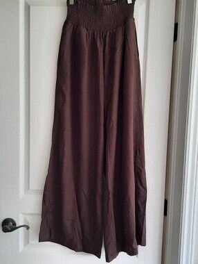 Brown Elastic Waist Large Pants